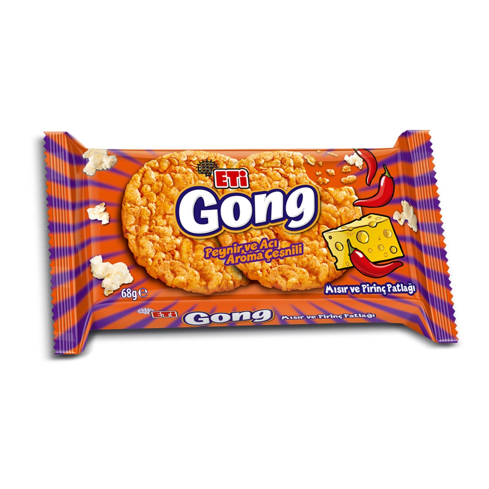 Eti Gong – Spicy Cheese Flavored Corn and Rice Puffs – 68g