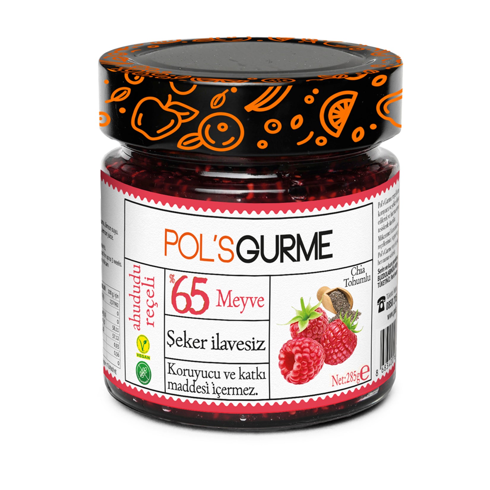 Pol's Gourmet Sugar-Free Raspberry Jam with Chia Seeds – 285g without any additives
