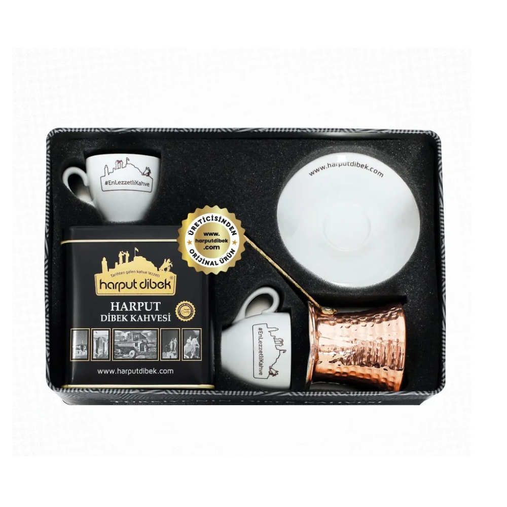 Harput Dibek Coffee Gift Set – 250g Dibek Coffee with Copper Cezve & Ceramic Cups
