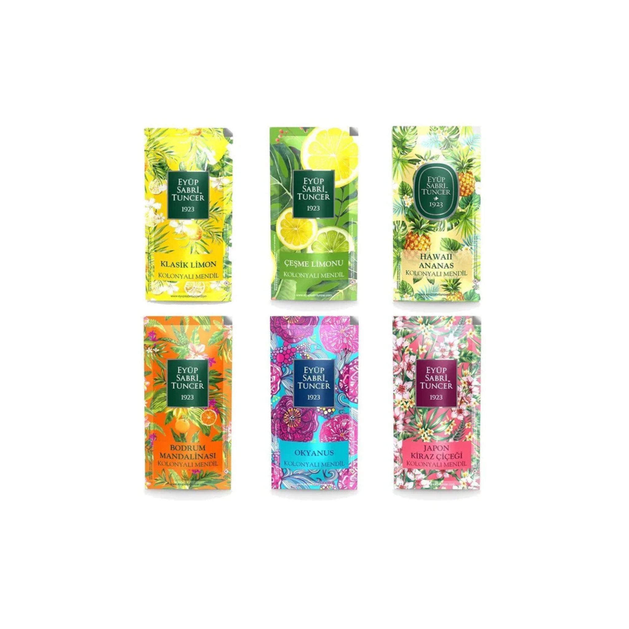 Eyüp Sabri Tuncer Mixed Scented Cologne Wipes –30 Pieces (6 Packs of 5 Wipes)