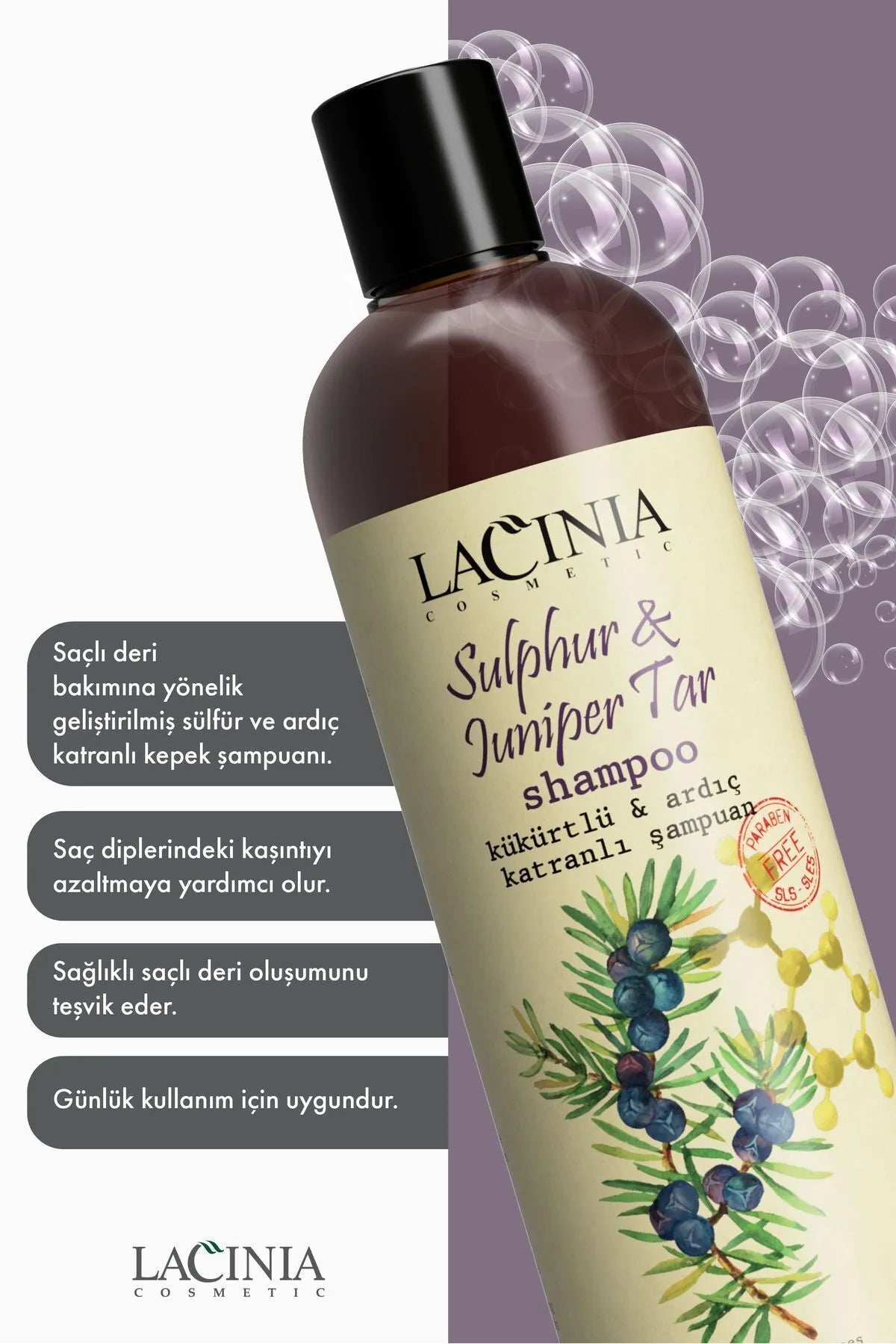 Lacinia Sulfur & Juniper Tar Shampoo for Dandruff, Itching, and Scalp Conditions like Eczema – 400 ml