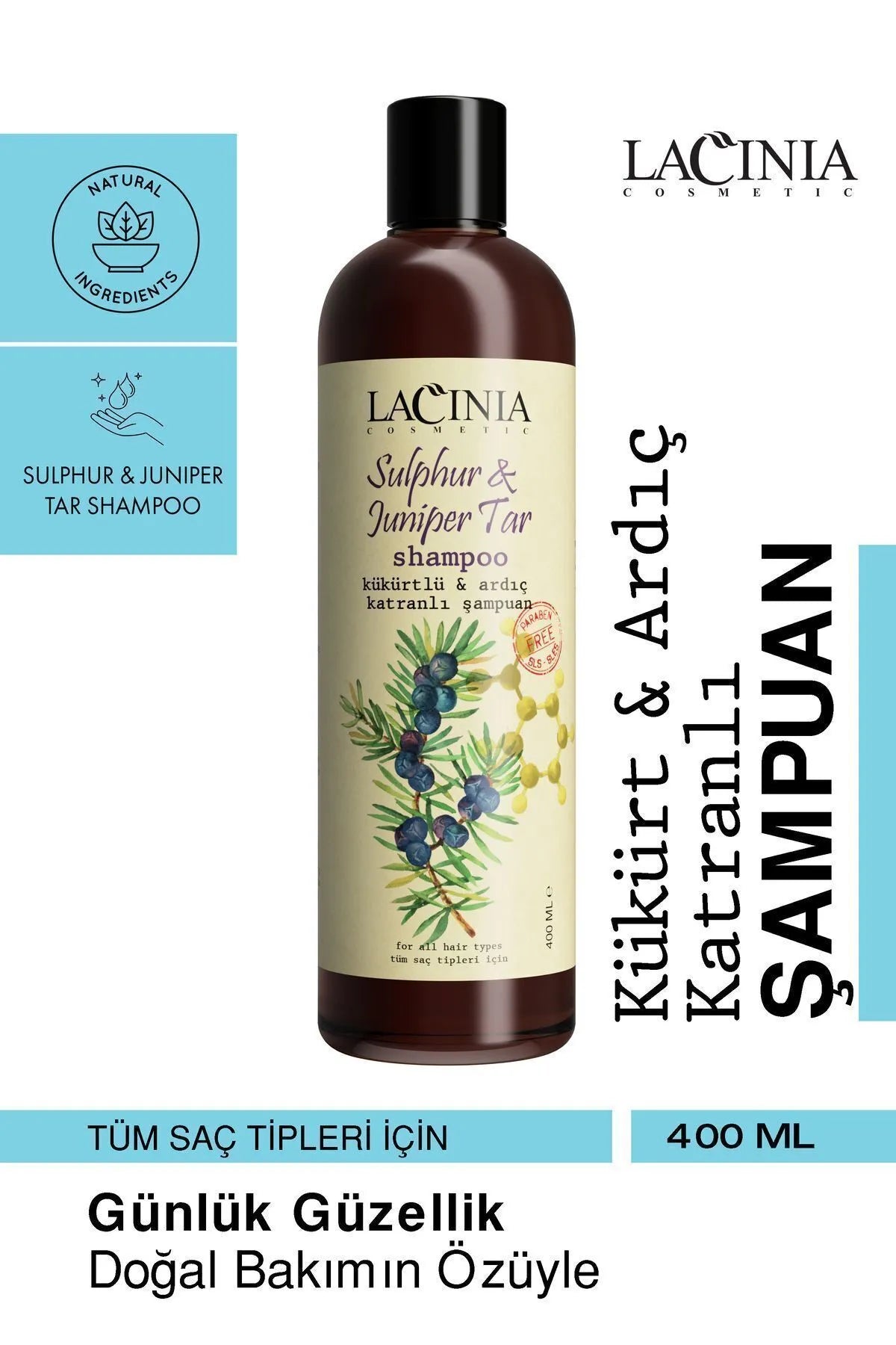 Lacinia Sulfur & Juniper Tar Shampoo for Dandruff, Itching, and Scalp Conditions like Eczema – 400 ml