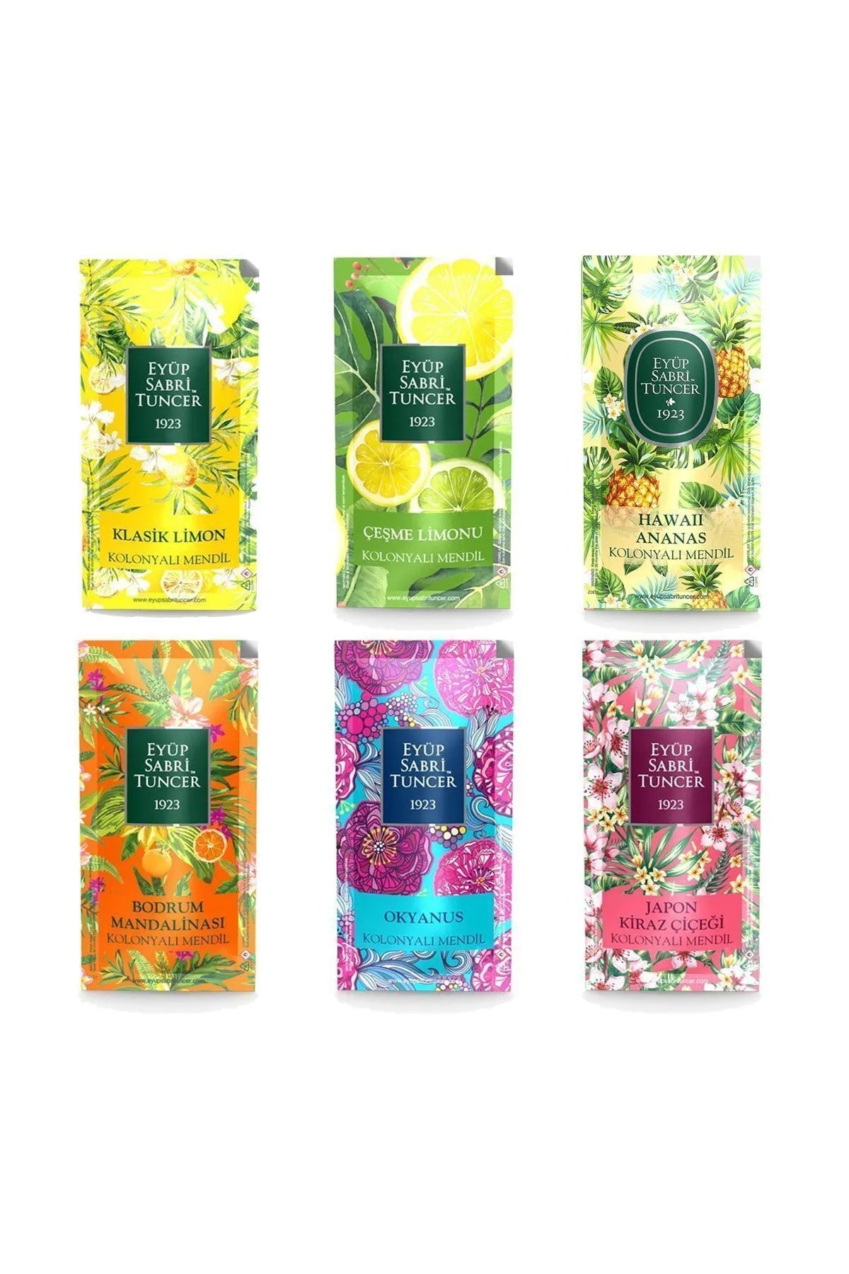 Eyüp Sabri Tuncer Mixed Scented Cologne Wipes –30 Pieces (6 Packs of 5 Wipes)