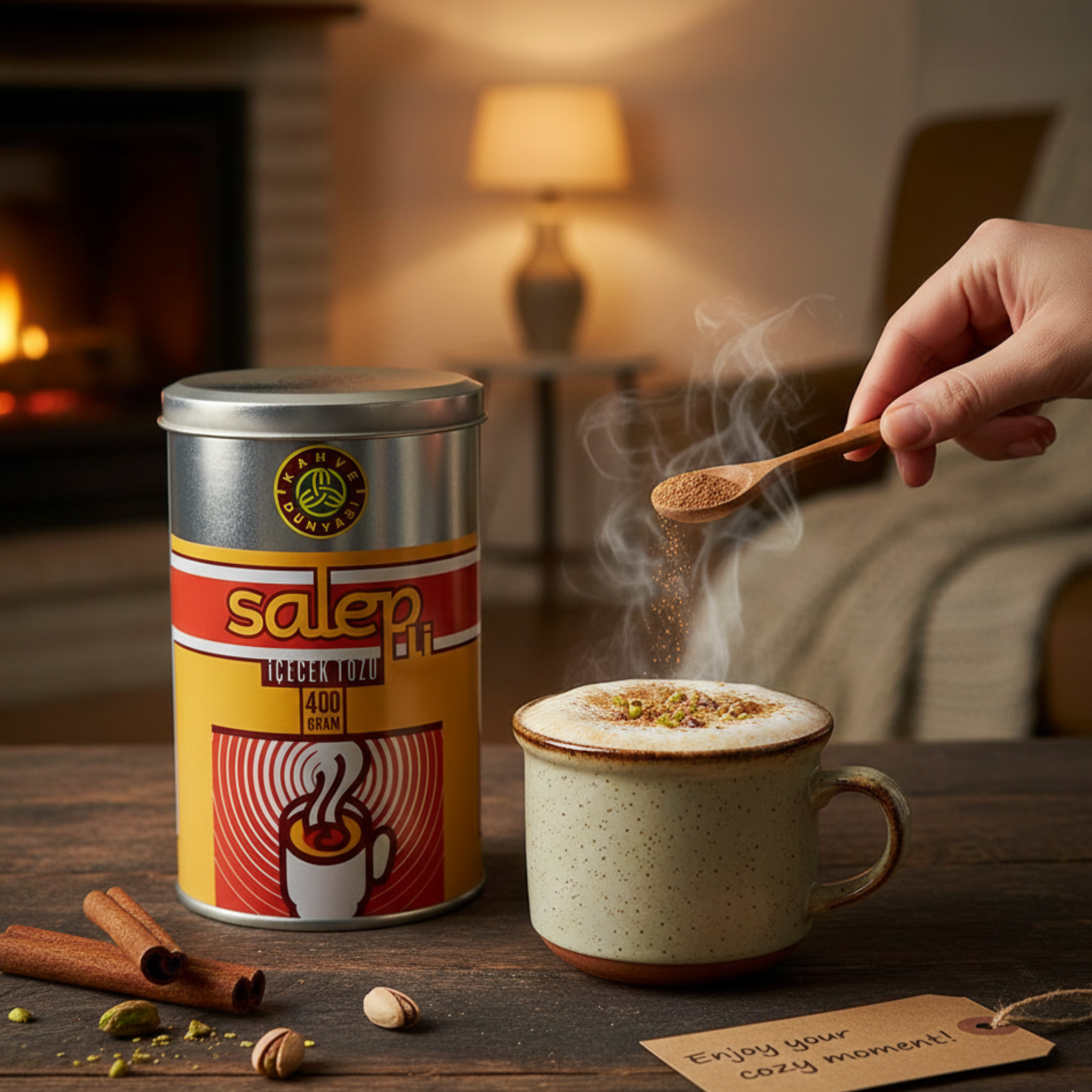 سحلب تركي طبيعي من (Kahve Dünyası) 400 غ | مشروب شتوي تقليدي (علبة معدنية)