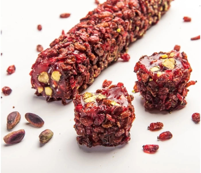 Pomegranate Flavored Zeresk Grape Coated Turkish Delight With Pistachio