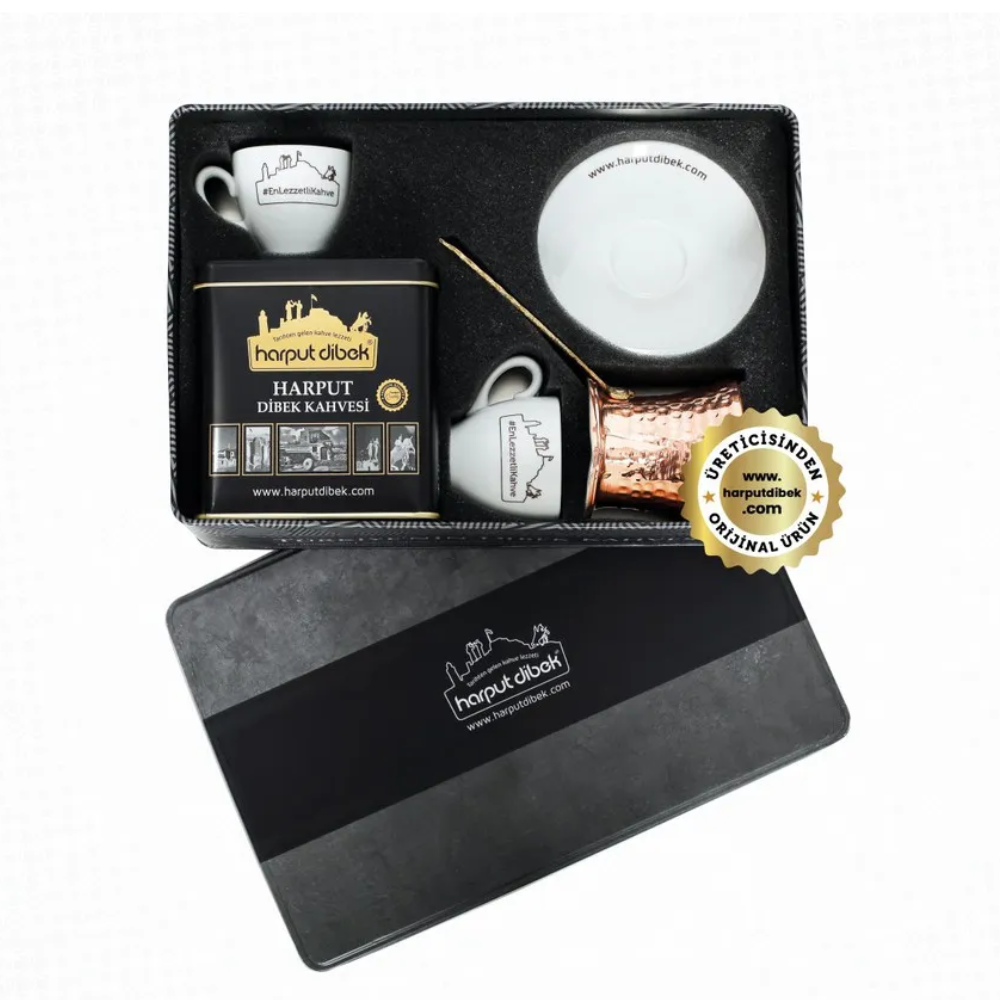 Harput Dibek Coffee Gift Set – 250g Dibek Coffee with Copper Cezve & Ceramic Cups