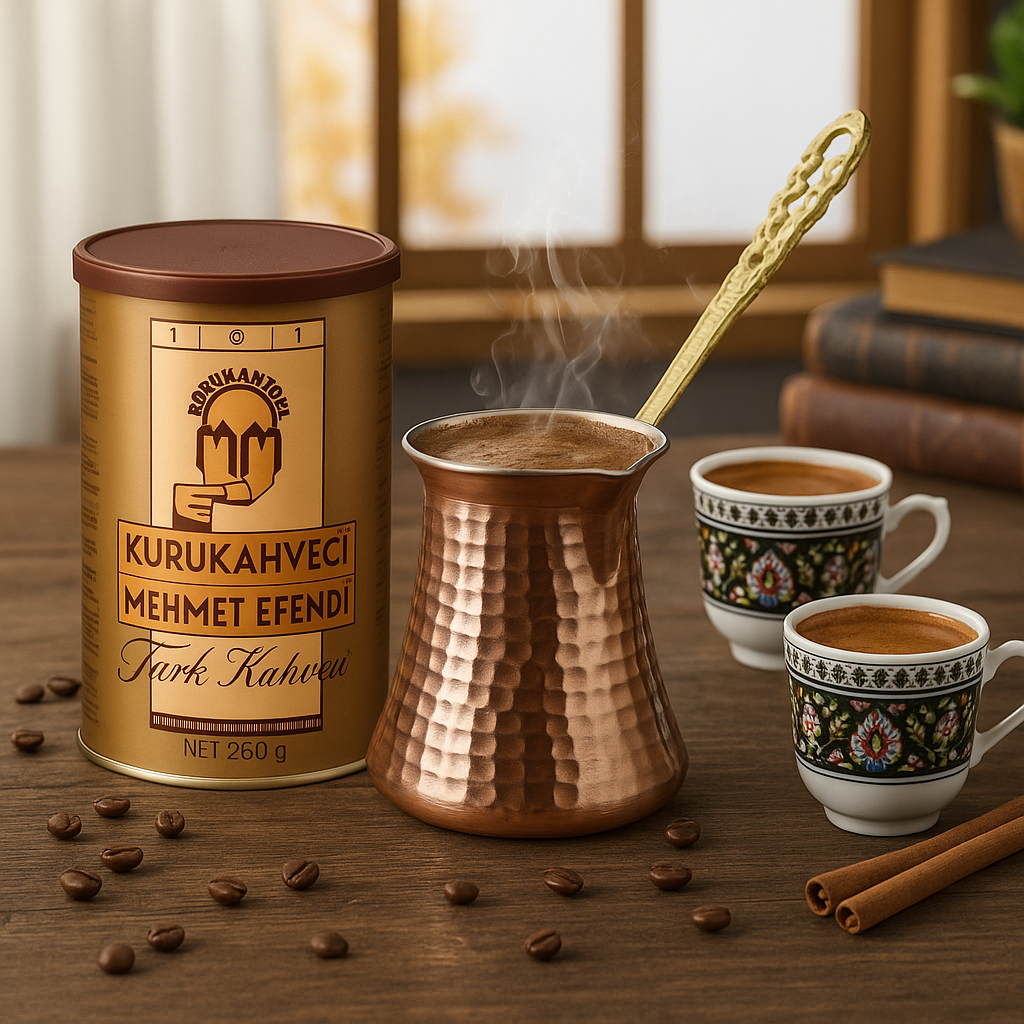 【新品】kahveci Mehmet Efendi トルココーヒーセット Kurukahveci Mehmet Efendi Turkish Coffee + Copper Cezve Set | 250