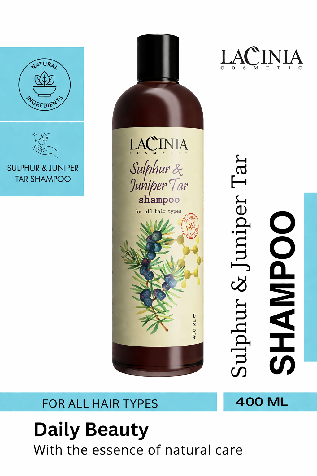 Lacinia Sulfur & Juniper Tar Shampoo for Dandruff & Eczema – 400 ml
