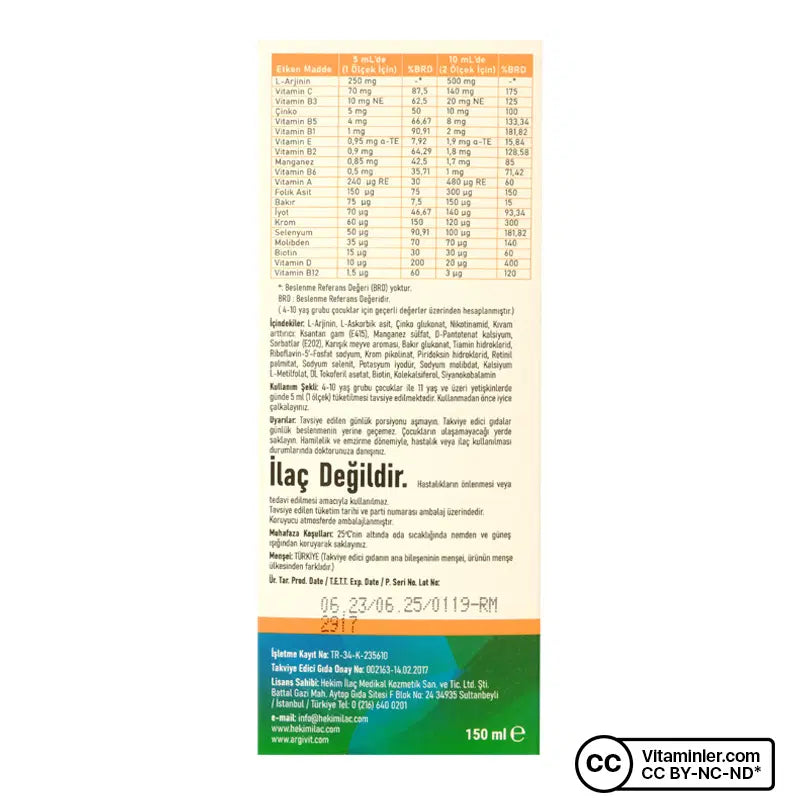 Argivit Classic Syrup - Multivitamin Supplement for childern Growth, Energy & Immunity 150 ml.