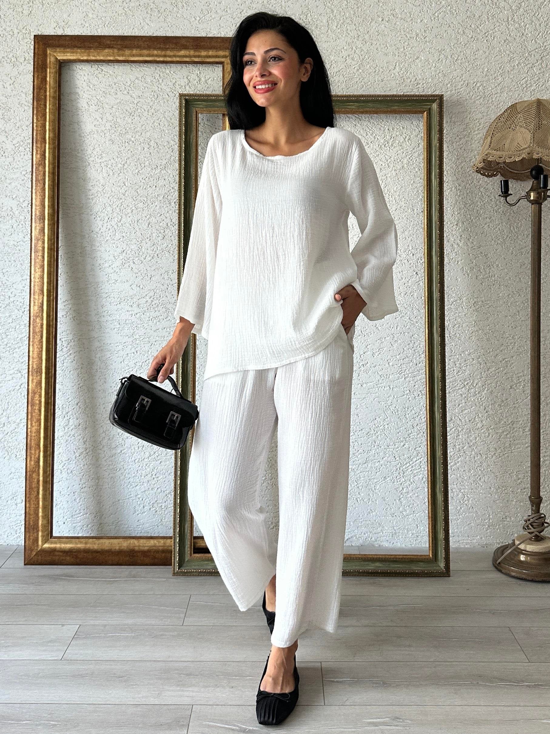 طقم بنطلون موسلين واسع