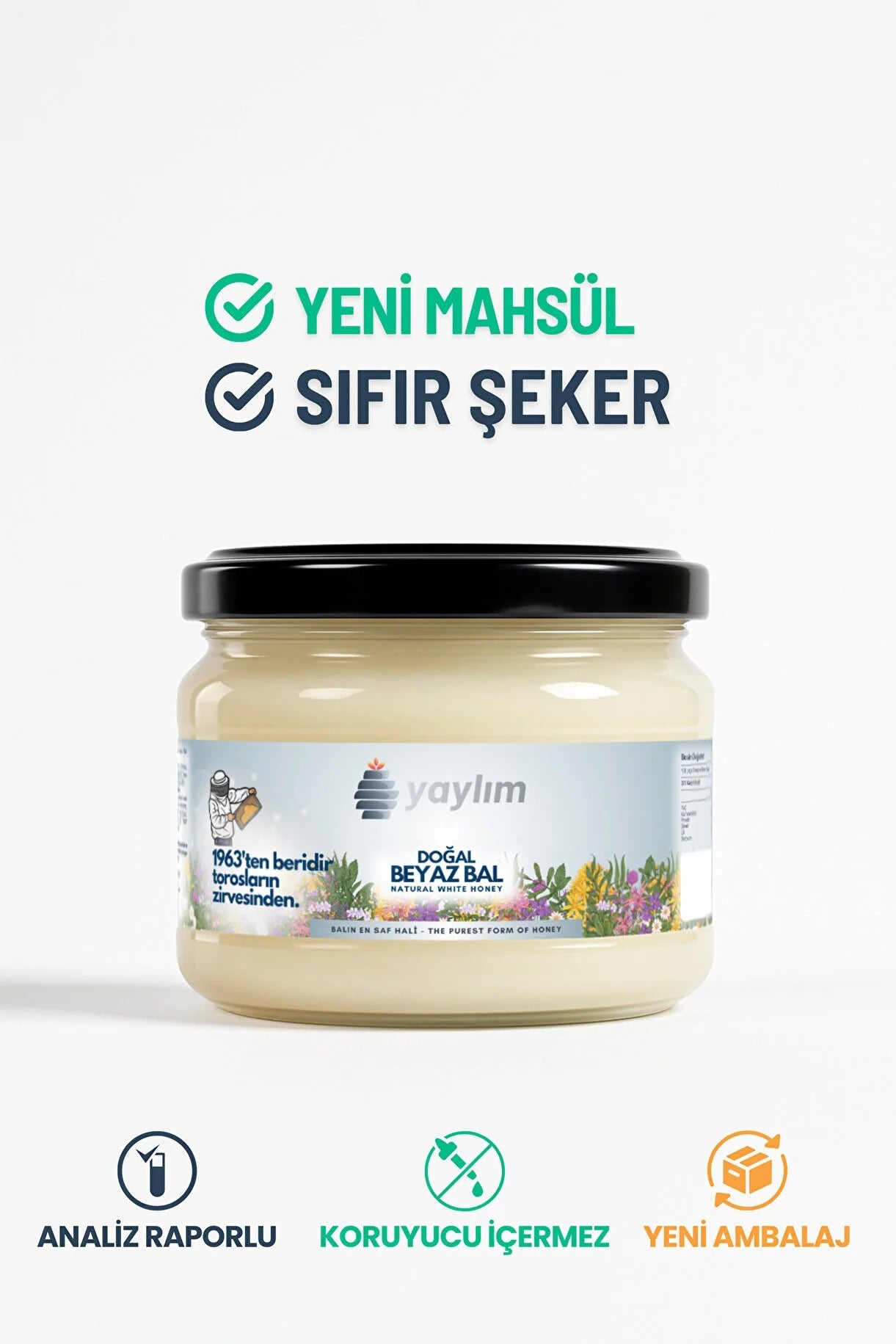 Taylim Natural White Honey 350g – Raw Turkish Yaylım Honey, No Added Sugar, Pure & Unfiltered