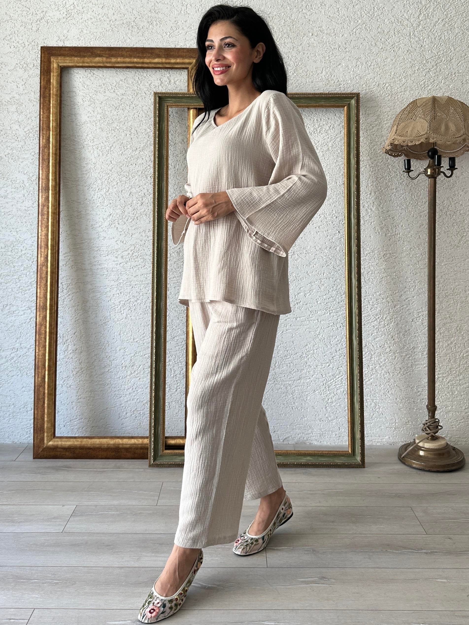 طقم بنطلون موسلين واسع