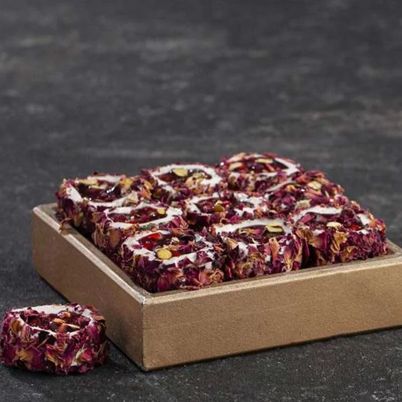 Turkish Delight Wrapped with Rose Leaf and Pistachio