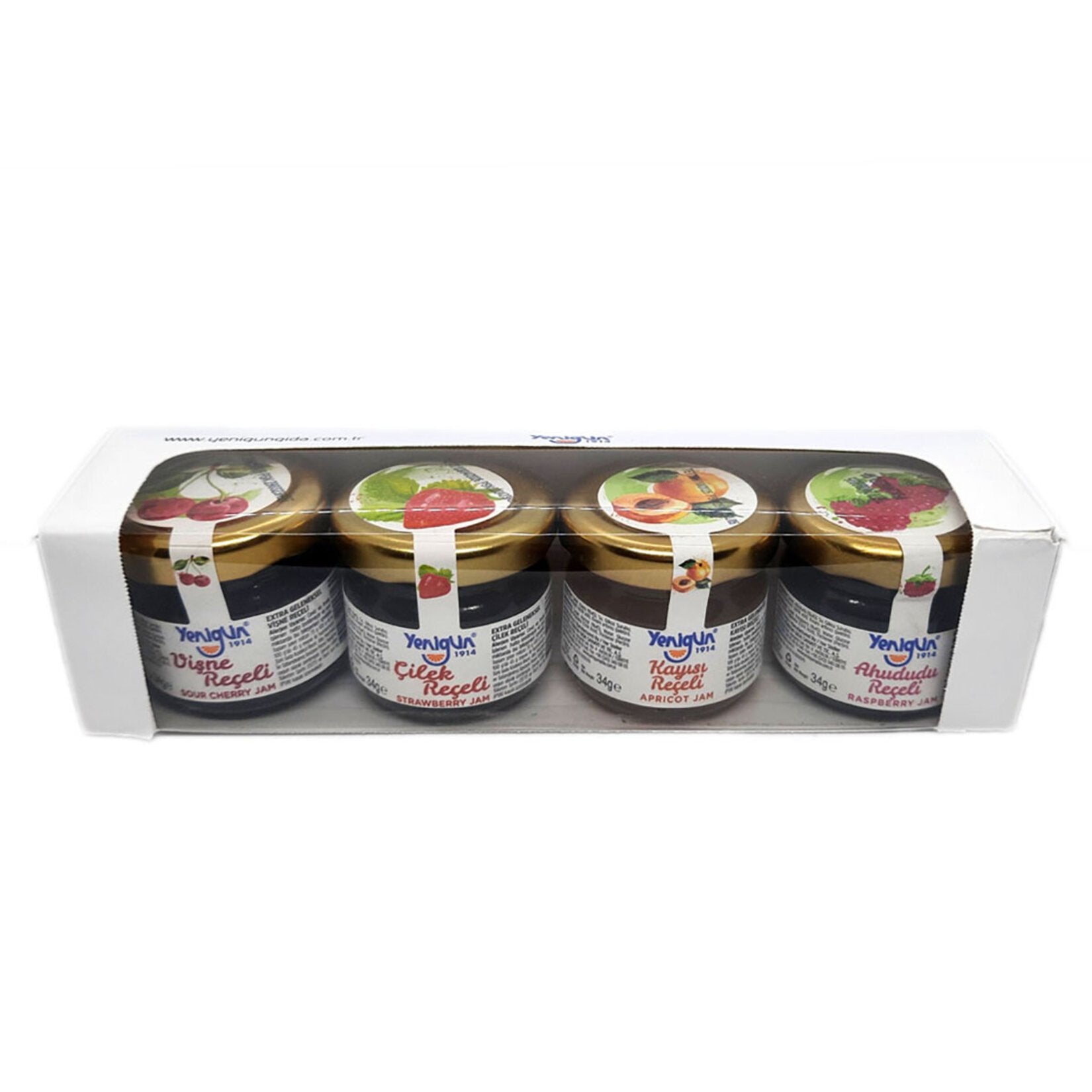 مجموعة ينغون للمربى 4x34 غ – كرز، فراولة، مشمش، وتوت العليق