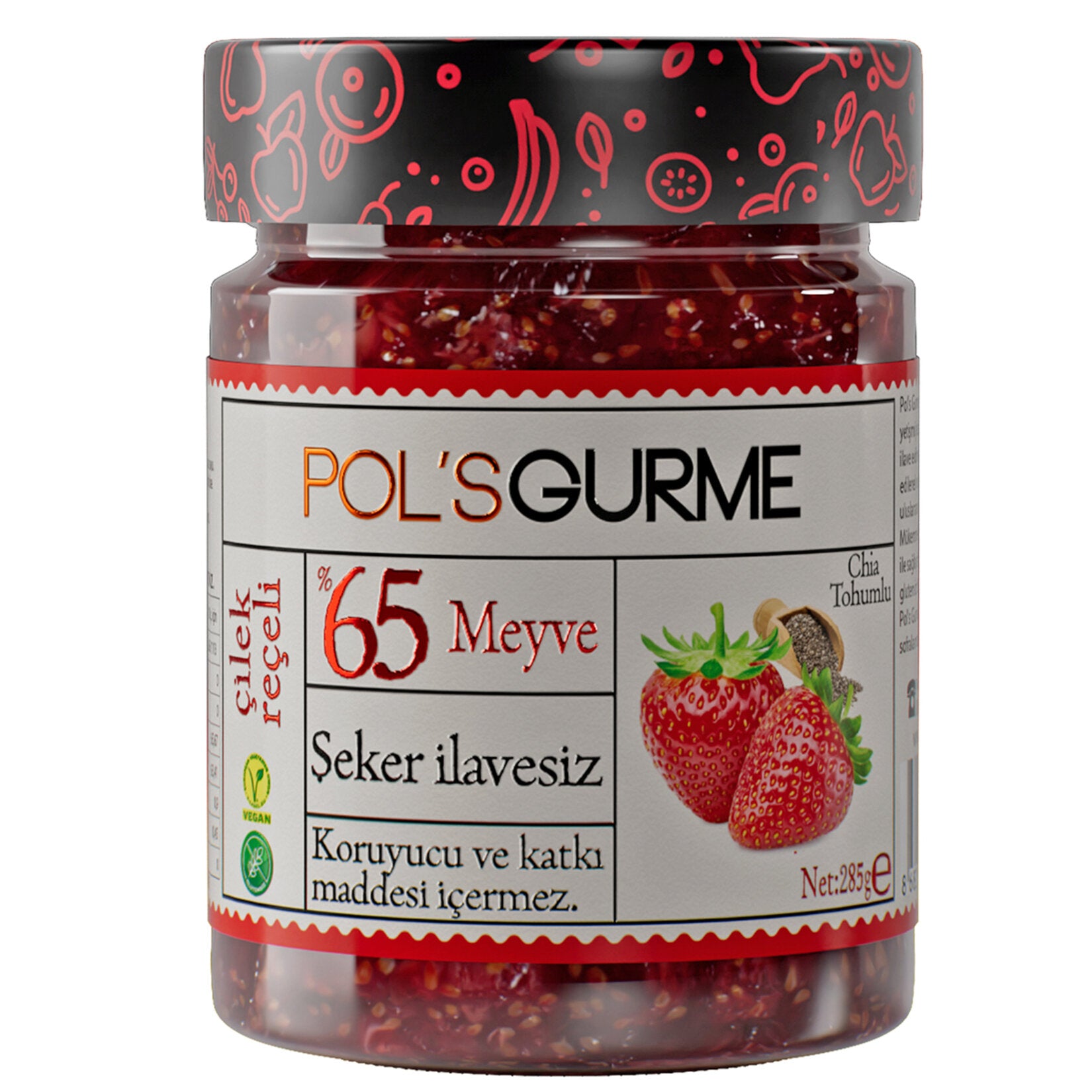Pol's Gourmet Sugar-Free Strawberry Jam – 285g without any additives