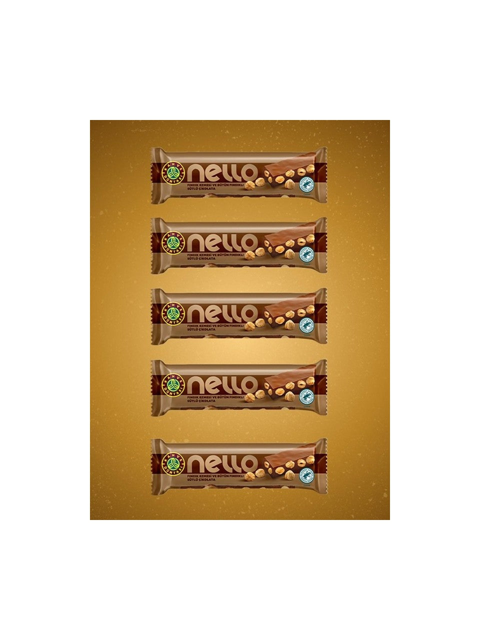 Kahve Dünyası NELLO Milk Chocolate with Whole Hazelnuts – 33 g × 5 Pieces