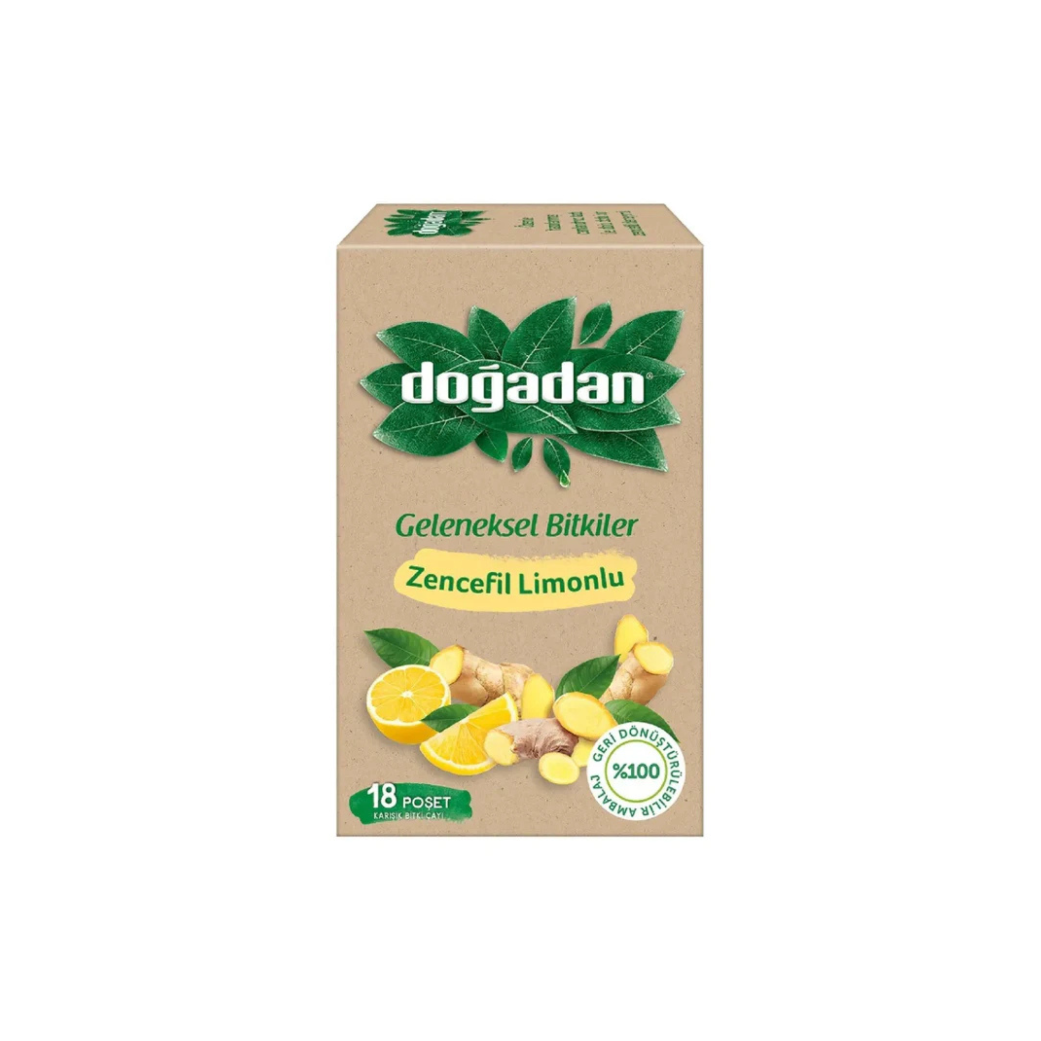 Doğadan Ginger Lemon Herbal Tea – 18 Caffeine-Free Bags – BTurkish