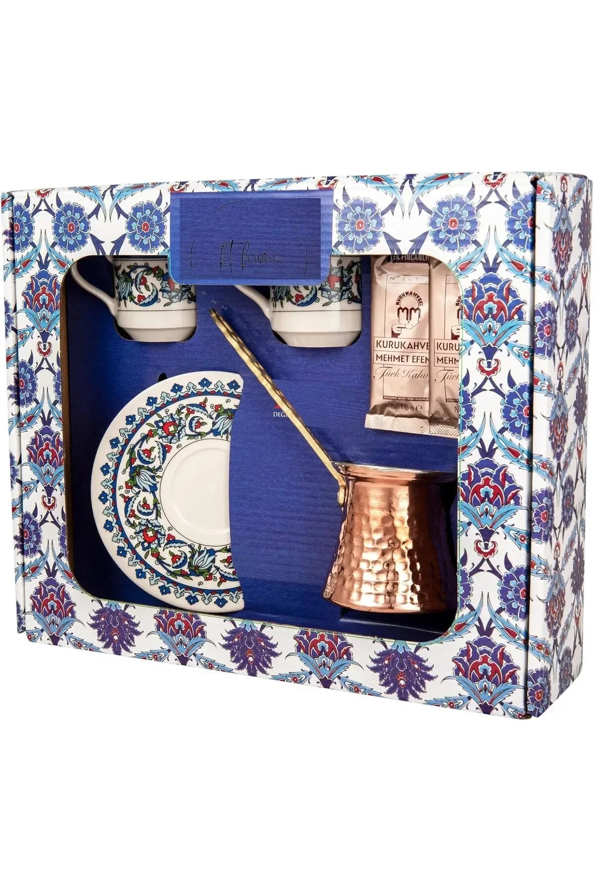 Luxury Turkish Coffee Cup Set with Saucers & Copper Cezve