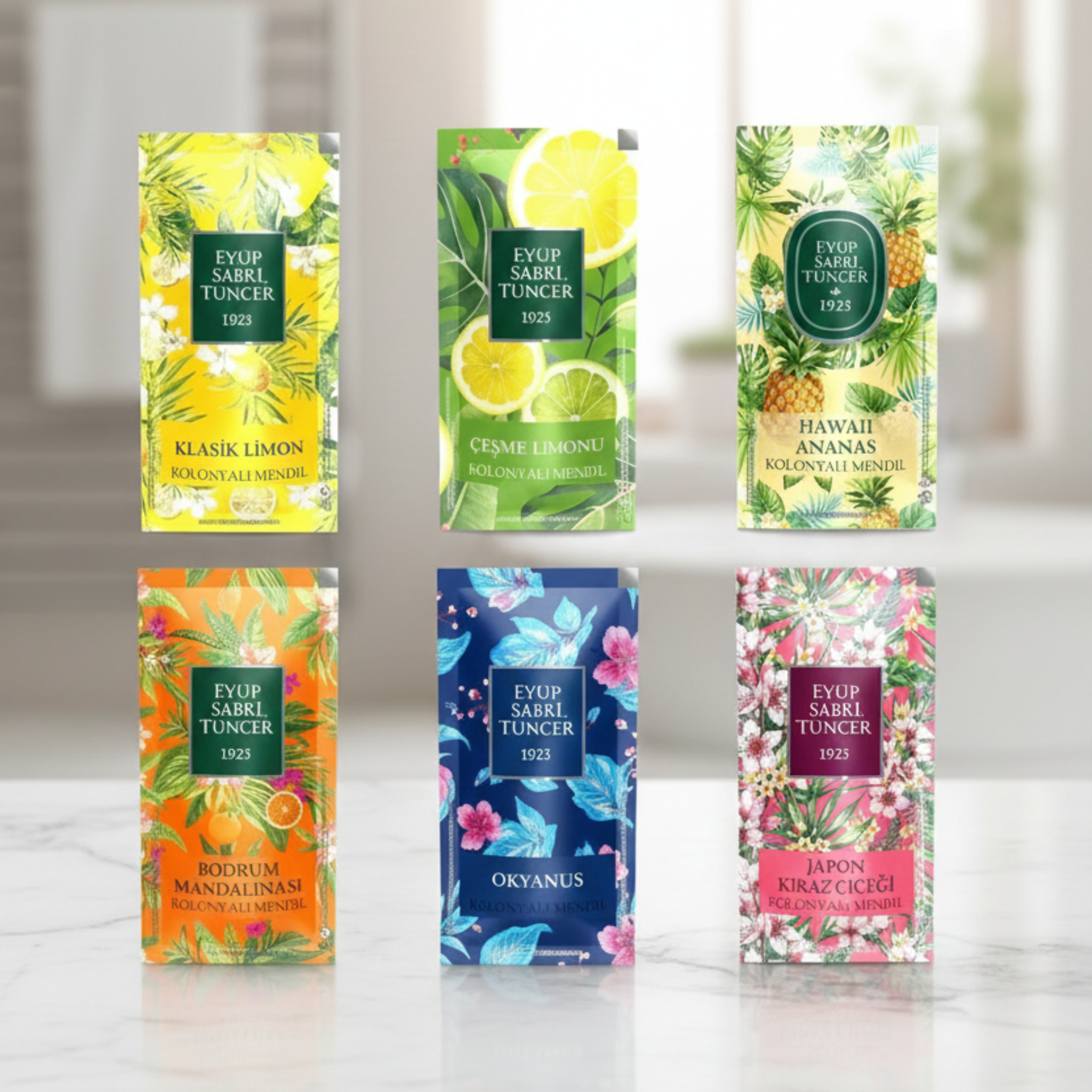 Eyüp Sabri Tuncer Mixed Scented Cologne Wipes –30 Pieces  (6 Packs of 5 Wipes)