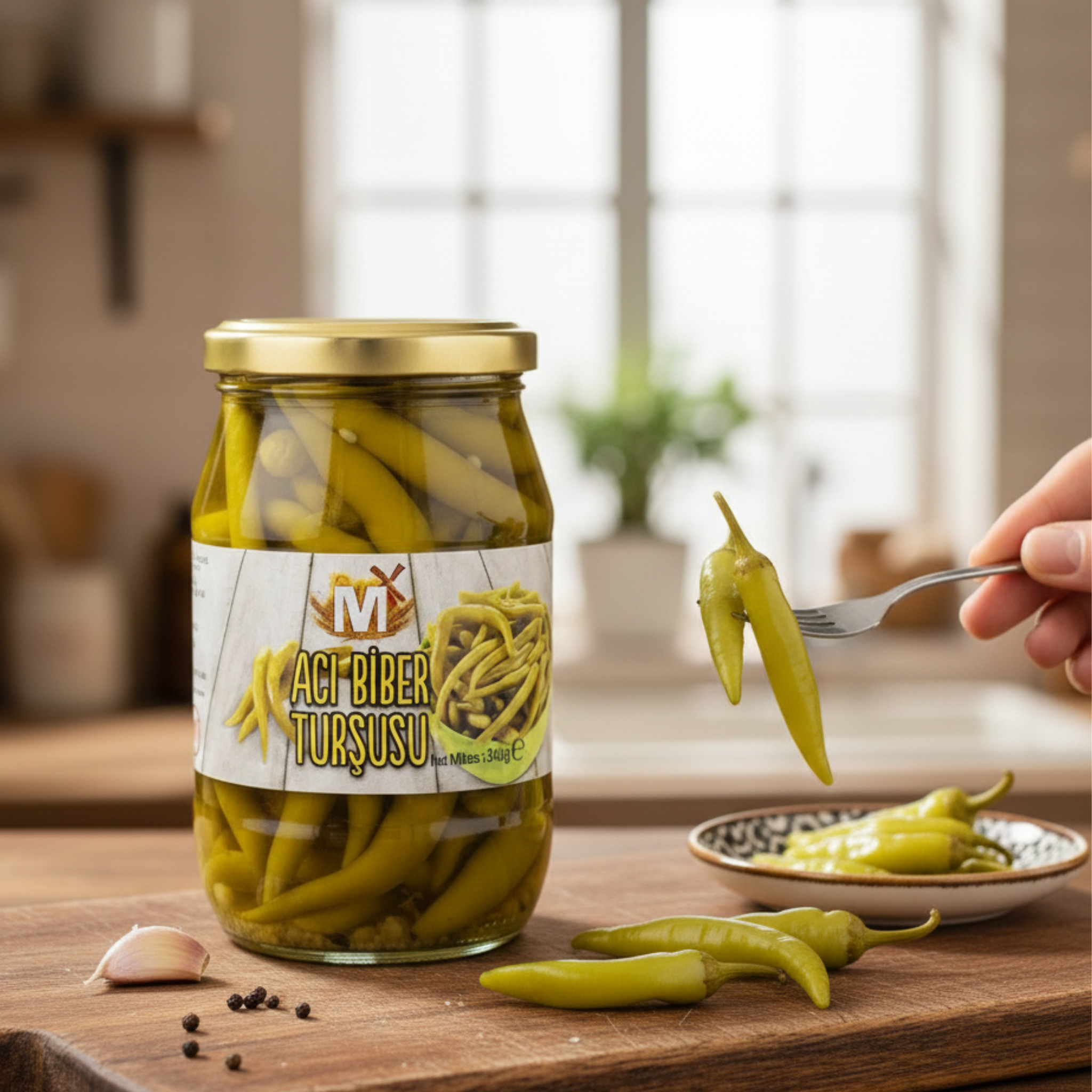 Migros Hot Pickled Green Peppers 335 g – Spicy Turkish Chili Pickles with Crunchy Texture