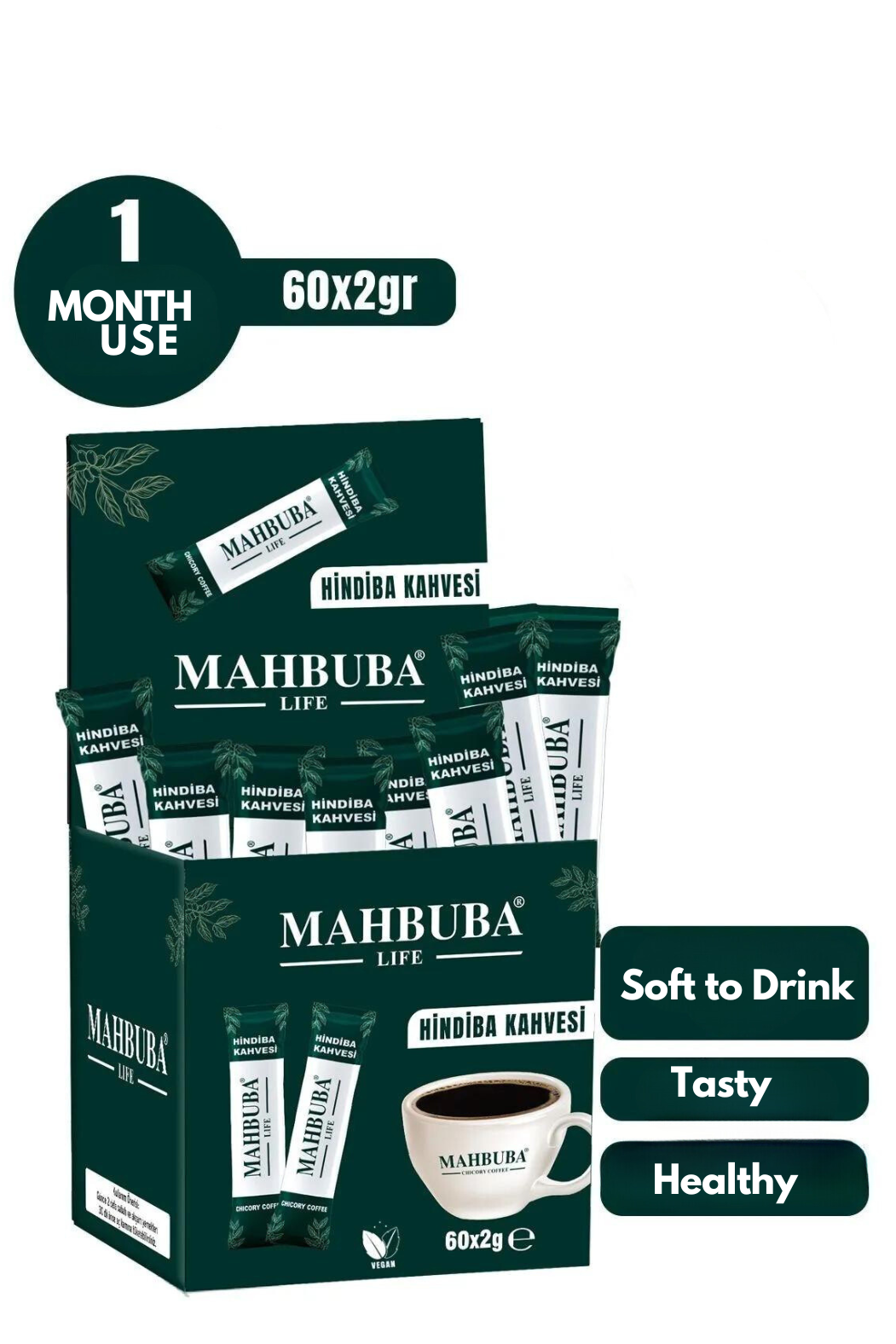 MAHBUBA | Dandelion Coffee, Detox Diet Aid for Weight Loss and Toxin Elimination, 60x2g, 1 Month Supply