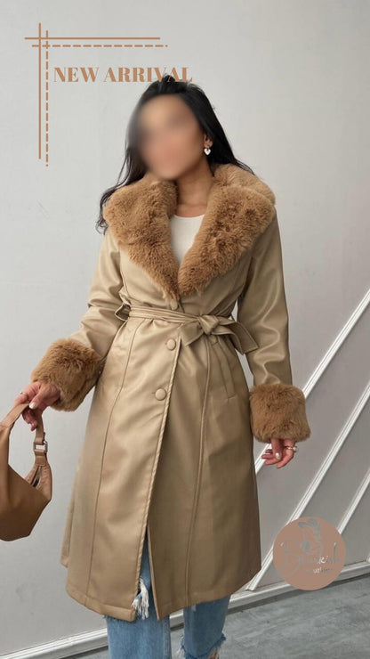 Fur Detailed Leather Coat