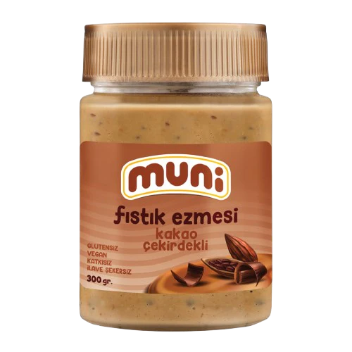 muni زبدة فول سوداني مع حبوب الكاكاو – عضوية وخالية من الإضافات 300 جم