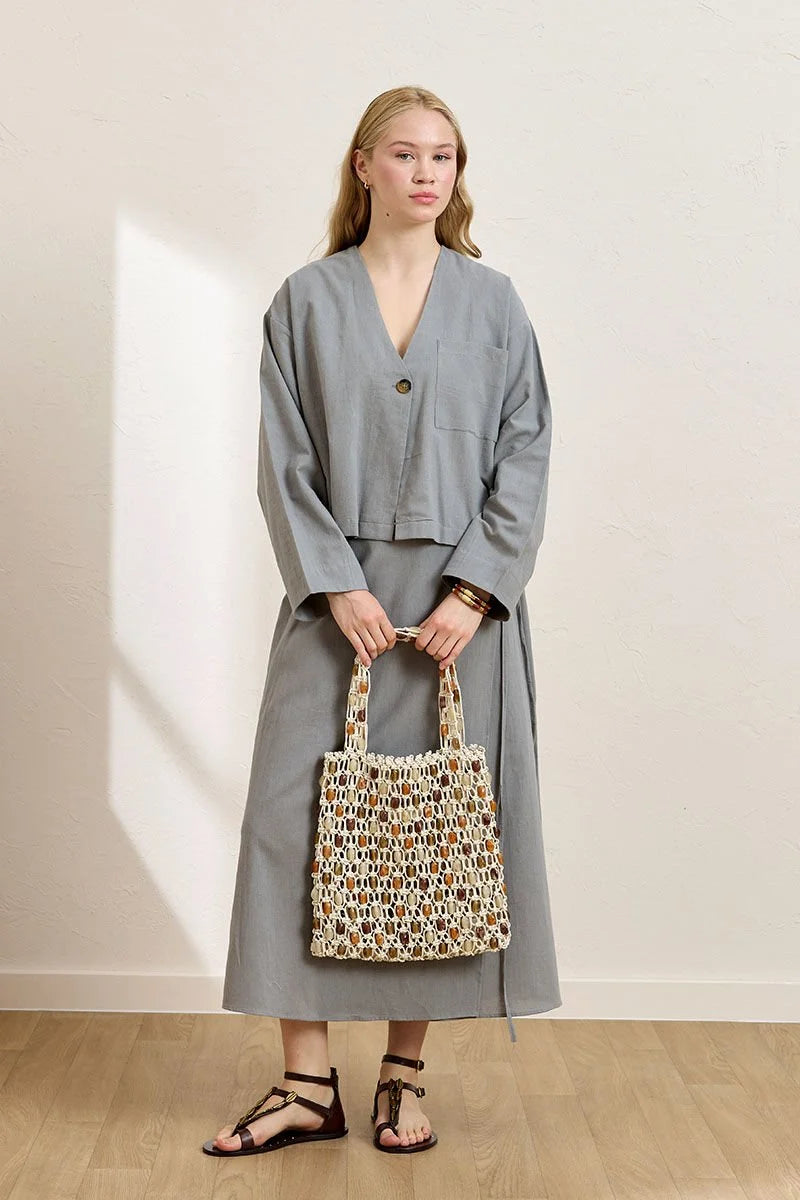 Linen Single-Pocket Jacket & Wrap Skirt Set