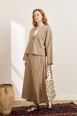 Linen Single-Pocket Jacket & Wrap Skirt Set