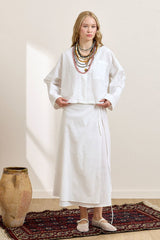 Linen Single-Pocket Jacket & Wrap Skirt Set
