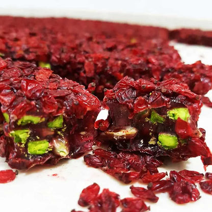 Pomegranate Flavored Zeresk Grape Coated Turkish Delight With Pistachio