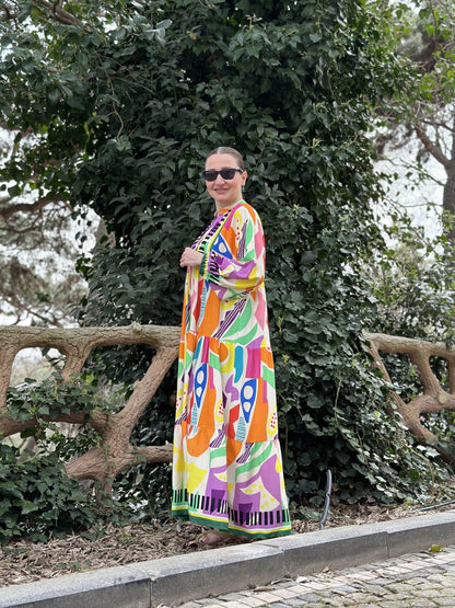 فستان صيفي قطن بالوان قوس قزح