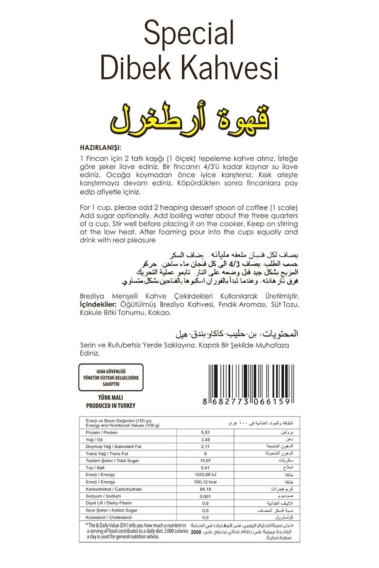 Special Dibek Coffee 1000g – Traditional Turkish Ground Coffee Blend with Hazelnut, Cocoa & Cardamom Flavor