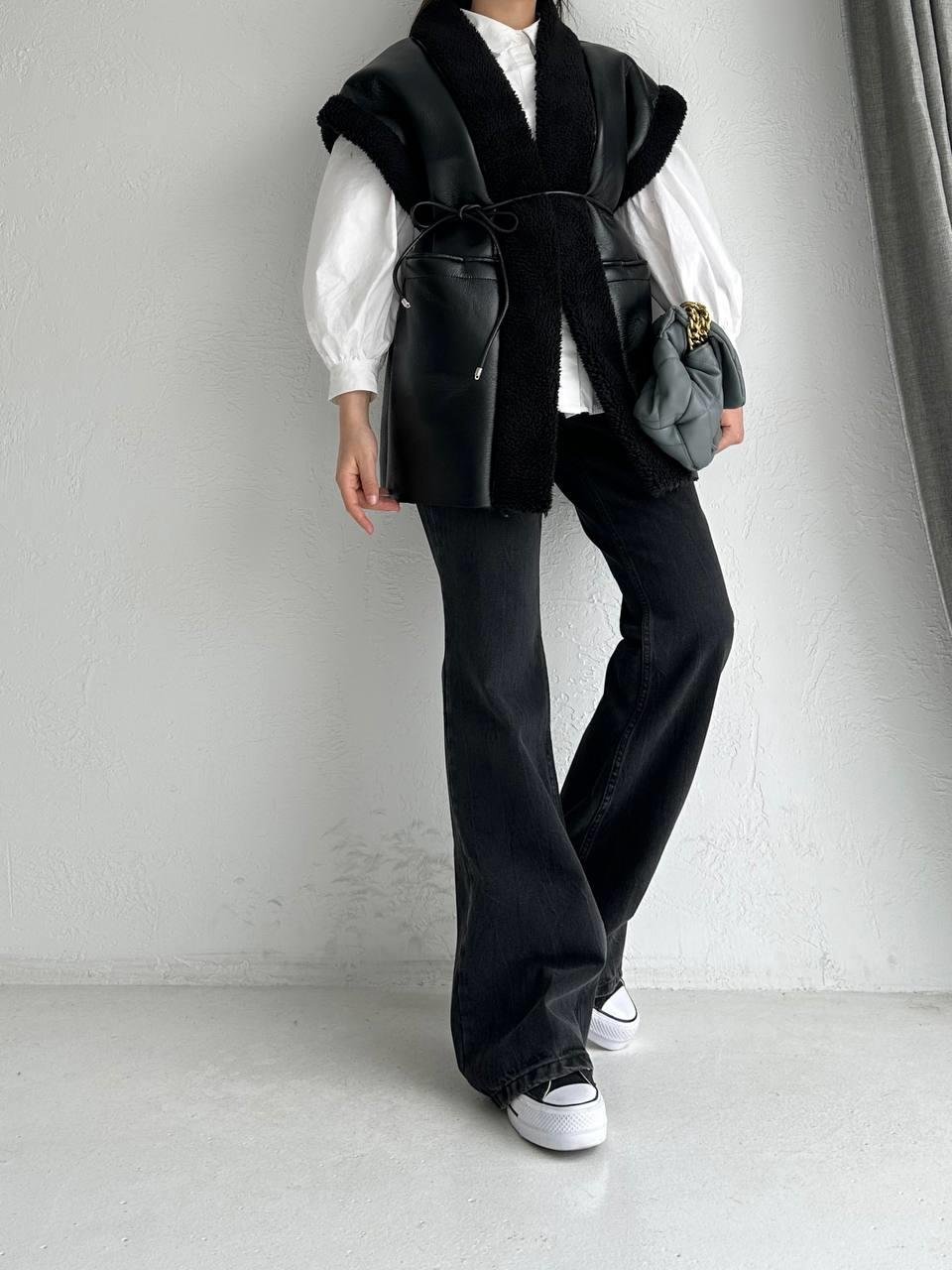 Plush Detailed Leather Vest