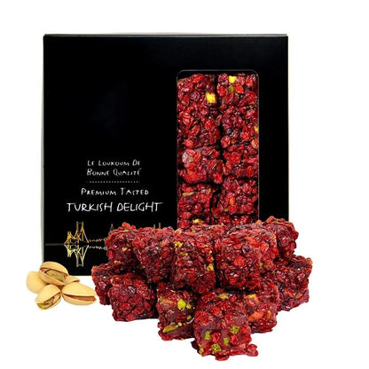 Pomegranate Flavored Zeresk Grape Coated Turkish Delight With Pistachio